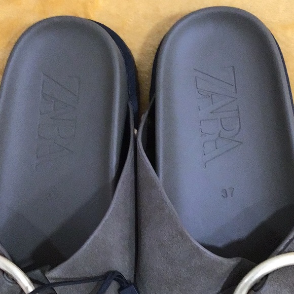 🆕 ZARA Suede Cross Strap Buckle Slides Olive Green - Picture 4 of 11